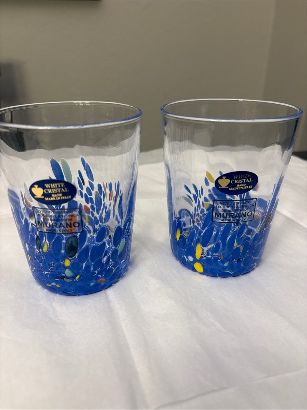 Murano Blue  Confetti  Drinking Glasses Made In Italy Handmade 8 oz